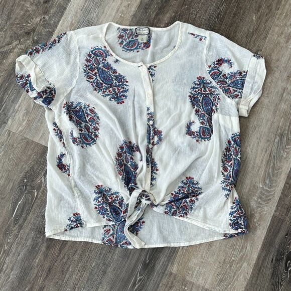 Lucky Brand Peter Dunham Paisley Front Tie Top 1X - Picture 2 of 9